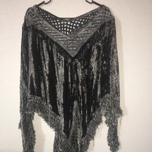 L'Pogee Silver Velvet Shawl One Size Fringed Boho